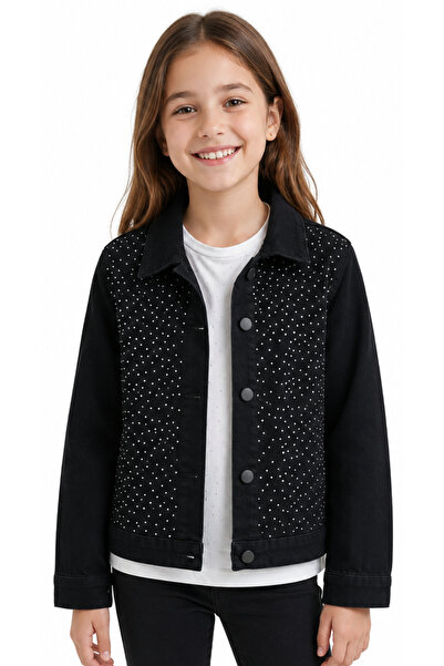 İrem Çocuk Giyim Girl's Button Closure Stone Detailed Black Color Lycra Seaso...