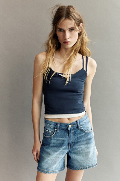 Pull & Bear Orta bel denim bermuda şort