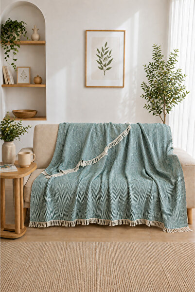 luxeinci Siena Turkuaz Örtüsü Şalı 170x210 cm Saçaklı
