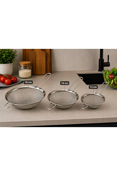 DİES Paslanmaz Çelik Süzgeç 3 Boy Tel Süzgeç Seti 12cm-14cm-16cm Pratik-Un El...