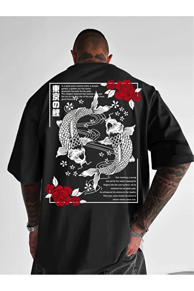 bolivia's Men'S Heavyweight 100% T-Shirt - Japanese Koi Fish & Cherry Blossom...