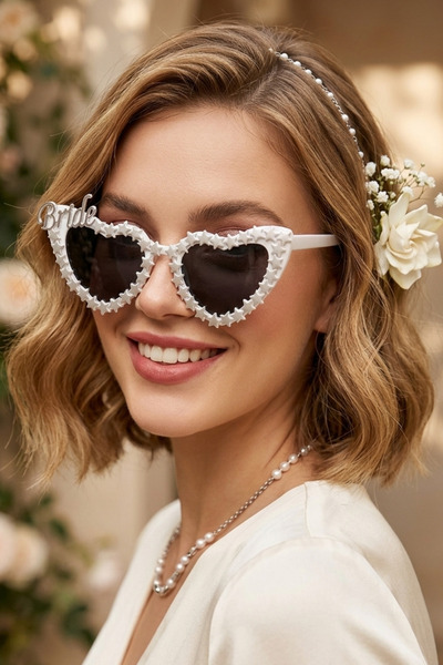 Happyline Yıldızlı bride yazılı gözlük, doğum günü gözlük , kalpli gelin gözl...