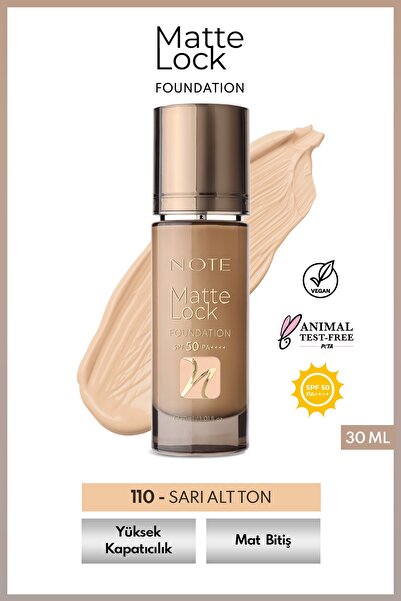 NOTE Matte Lock Foundation 110 Pure Beige SPF 50 Yoğun Kapatıcı Mat Bitişli F...