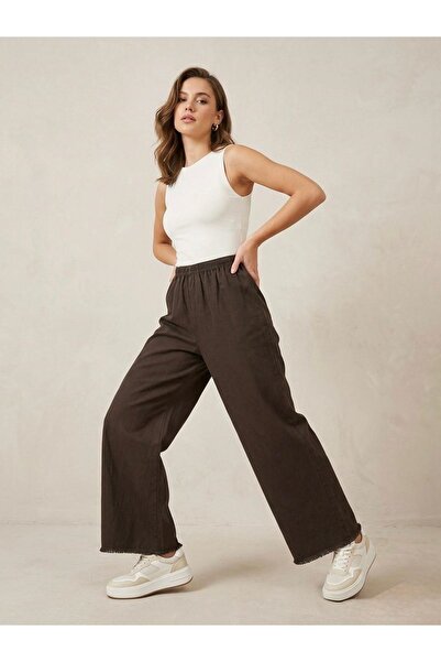 Lunsera Store Washed Tassel Trousers-Brown