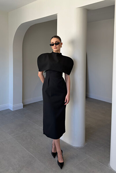MAGARDE Rochie cu șliț și bolero, design nou sezonier - NEGRU