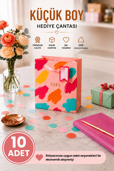 Daks 10 ADET (15.4 x 18.4 x 7.6 cm) - Pastel Pembe Renkli Fırça Desenli Küçük...