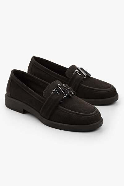 Shoeberry Women's Sorell Brown Suede Loafer with Buckle Detail
