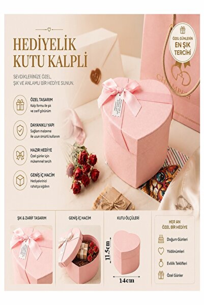 Artmaster Hediye Kutusu Orta Boy Pembe Kalpli 1 Paket K-8634 Boş Hediye Kutus...