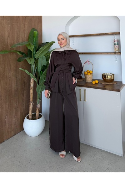 Adalenna Moda Bağlamalı Saten Şık Takım