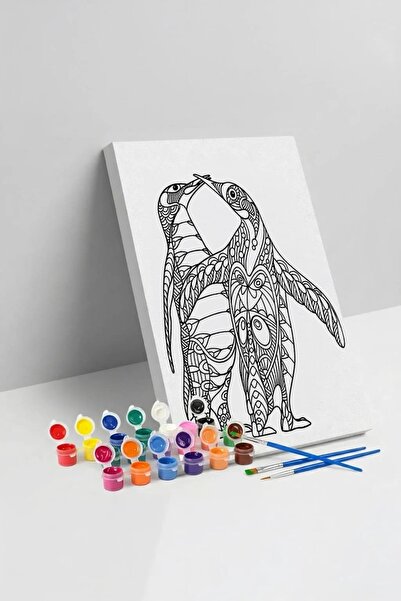 Yatinks Penguen Desenli Mandala Tuval Boyama Seti 40x50 cm