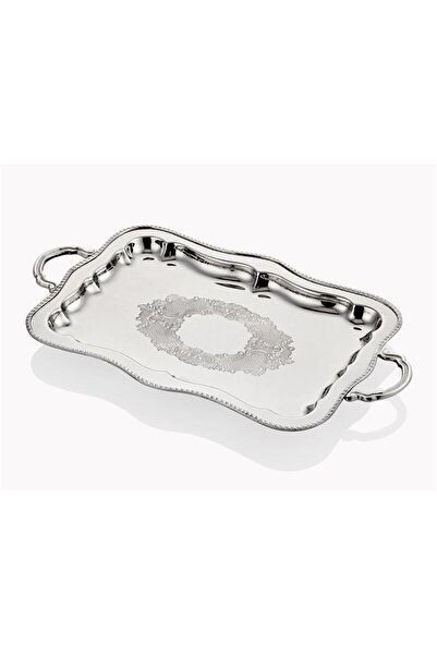 LAMEDORE Engrave Border Dikdörtgen Gümüş Kaplama Sunum Tepsisi - 39x20x2 cm