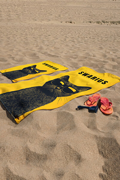 SWARIUS 2-Piece Beach Towel Set Large + Small (80X160 & 50X90 cm) Cat Printed...