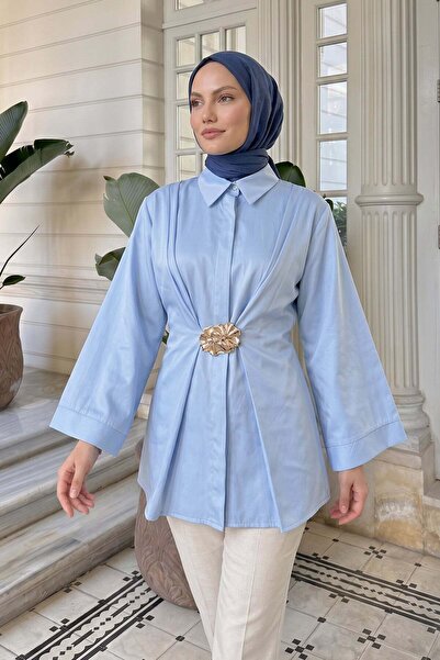 Salih Çelebi Cămașă cu accesorii metalice Y0142 - ALBASTRU BEBE