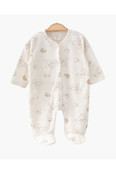 Minimio Kids Ayıcık Desenli Bebek Tulumu %100 Pamuk Örme Kumaş