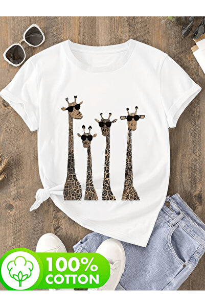 one button Tricou supradimensionat premium cu imprimeu cu design de girafă dr...