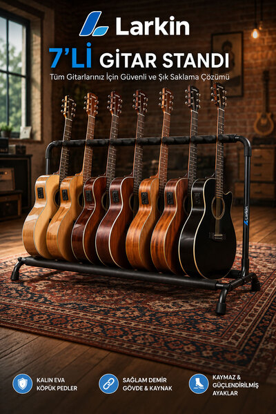 Larkin GS700 7'li YEDİLİ Gitar Standı Sehpası Ayaklığı Çoklu Gitar Standı Çel...
