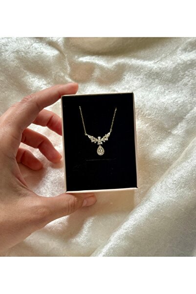 Emine seker jewelry Kadın Gold Minimal Zirkon Taşlı Kanat Kolye