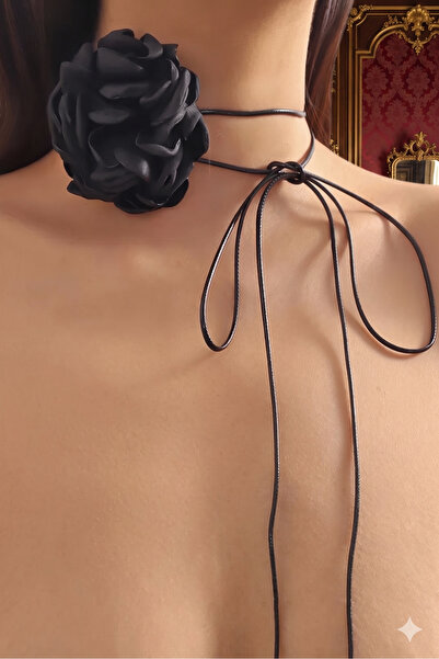 shop Women's Black Rose Figured String Necklace - Gothic Choker Models