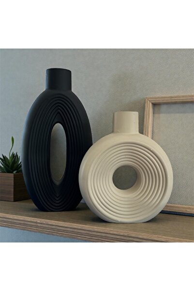 HOME POINT 2’Lİ VAZO SET İSKANDİNAV DEKOR SİYAH KREM