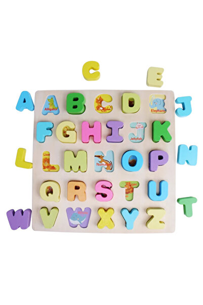 Junios Tablita puzzle din lemn Litere de tipar, piese groase