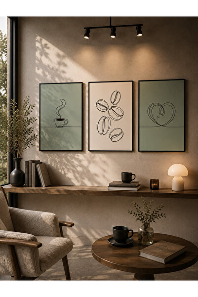 Dekor Modern Kahve Köşesi Tablo Seti – Minimalist Coffee Bar Duvar Sanatı