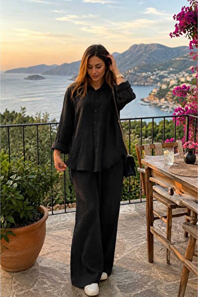 MODA pamuklu müslin dokulu takım,şantuk keten takım,kadın takım