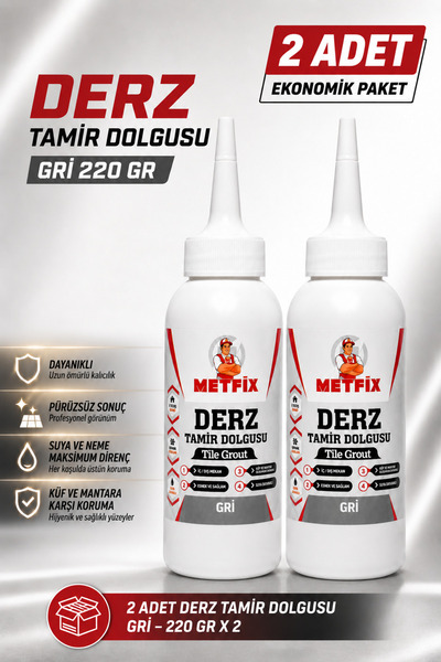 METFİX Gri 220 Gr Hazır Derz Arası Tamir Dolgusu 2 Adet Fayans Seramik Mermer...
