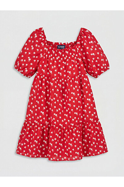 LC Waikiki Nevavm Square Collar Floral Girl's Dress with Difference