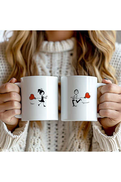 Mio Life Special Gift for Lovers: Set of 2 Love-Themed 330ml Printed White Ce...