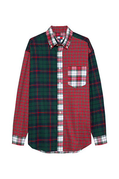 Tommy Jeans Kırmızı Kadın Standart Kareli Gömlek TG TARTAN PATCHWORK BTD SHIRT
