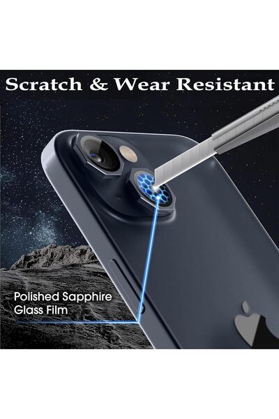 CaseHub iPhone 14/14 Plus & 15/15 Plus Safir Kamera Koruyucu Premium Sekizgen Tasarım Takma ve Çıkarma Aparatlı