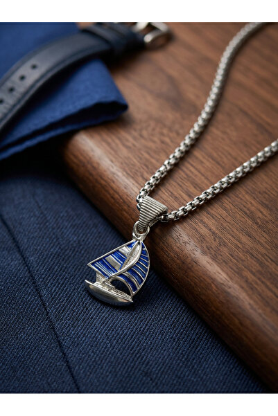 Velcari Minimalist Style Stainless Steel Men's Necklace with Sailing Ship Figure