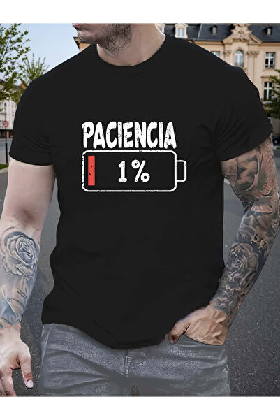 YIO YIO تي شيرت رجالي بطبعة كلمة "Paciencia" الإسبانية وشعار 1%