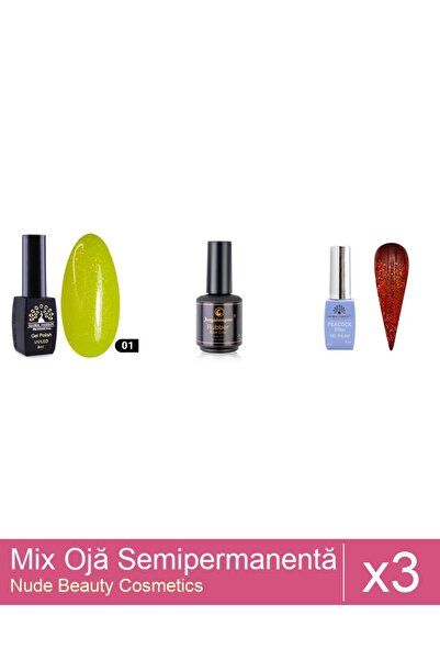 Makeup Set Mix 3 produse Nail Oja: Rubber Base Coat FSM 15ml, Oja semipermane...