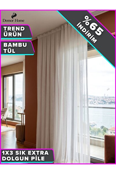 Demor Home Ağır Gramajlı 1/3 Sık Pile Bambu Tül Perde Modern Tasarım Kullanım...