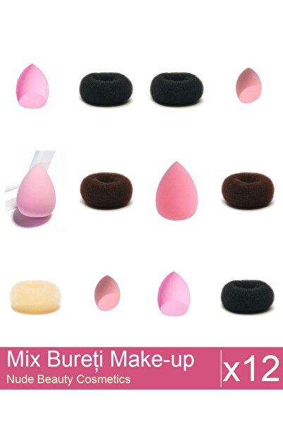 Makeup Set Mix 12 produse Bureti: Burete coc blond - 9 cm diametru, Burete co...