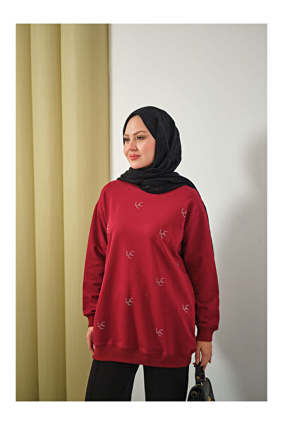 LC Waikiki Nevavm Women's Lcc Stone Detail Crew Neck Sweatshirt Burgundy