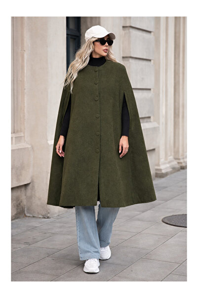 LC Waikiki Nevavm Women's Buttoned Premium Comfort Khaki Cashmere Poncho with...