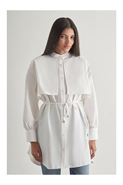 LC Waikiki Nevavm Farkıyla Windshielded Hakim Collar Long Ecru Shirt