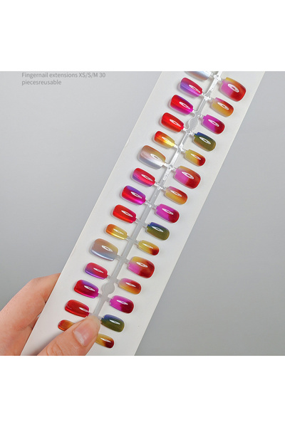 Choice1 WHITE 30Pcs Nails Handmade Gradient Cat's Eye Press On Fake Nails Med...