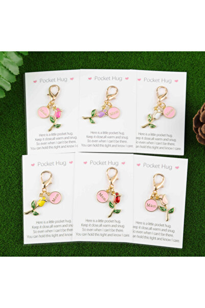 Choice 6 cm WHITE Mother's Day Gift Keychain Set，6Pieces6Rose red and pink“MO...