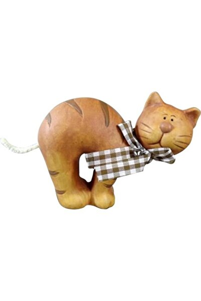 Goliat Figurină pisică ceramică, Goliat, maro, 12x15 cm, cu panglică în carou...
