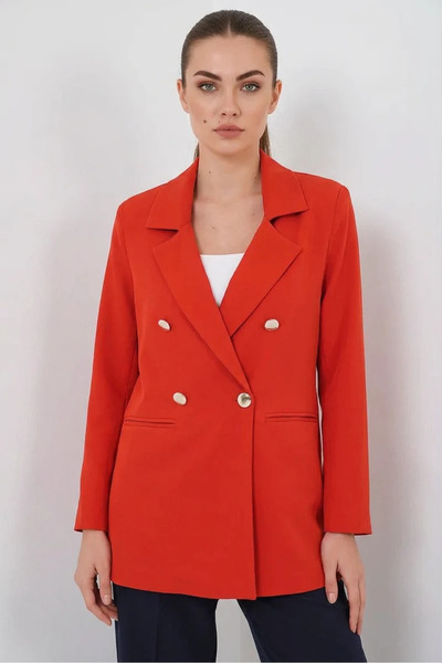buğrahayalin Women's Double-Breasted Collar Double-Button Tile Jacket