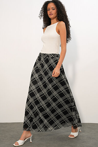 Bigdart Women's Patterned Lined Skirt 8075 - D. Black
