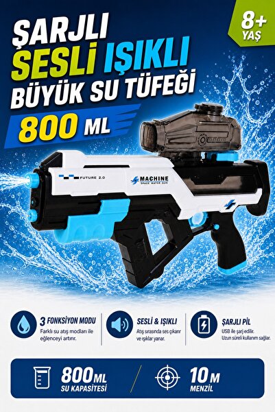 TOYSTURKA Şarjlı Sesli Işıklı Büyük Su Tüfeği 800 ML