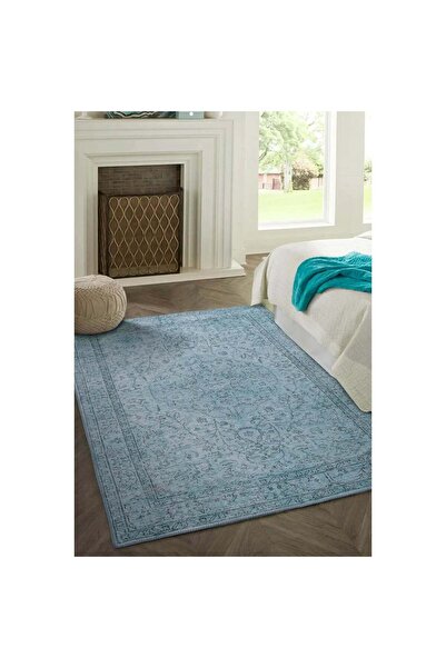 halinet Halı.Net Blue Ethnic Bohemian Washable Non-Slip Living Room Carpet Ar...