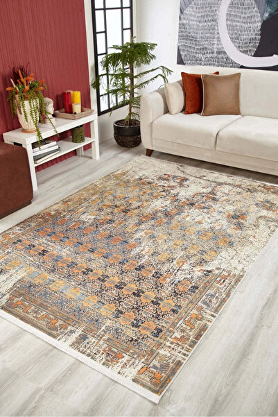 halinet Halı.Net Cream Vintage Antique Washable Non-Slip Living Room Carpet H...