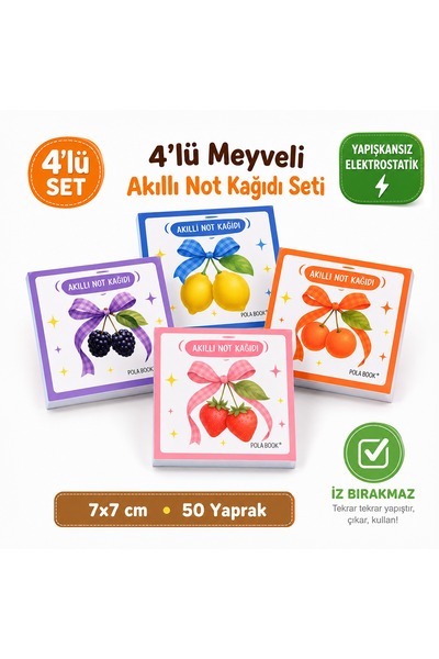 POLABOOK Fruity 4-Piece Mini Smart Note Paper Set 50 Sheets – Non-Adhesive Po...