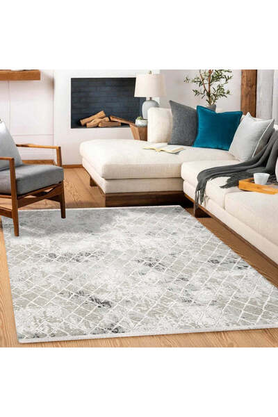 halinet Halı.Net Anthracite Modern Washable Non-Slip Living Room Carpet Cr-Ar...