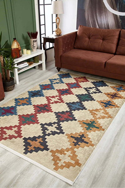 halinet Halı.Net Beige Modern Washable Non-Slip Living Room Carpet Haln-Hln1600